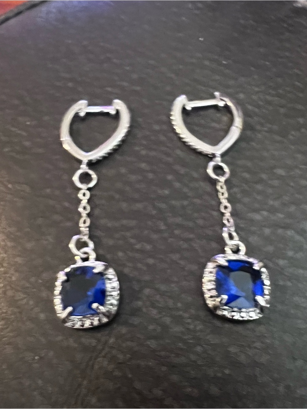 Silver Drop Earrings with Deep Blue Gemstones